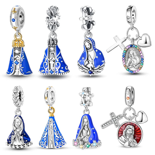 Charms Bead 925 Sterling Silver Virgin Mary Cross Pendant Bead Fit Original Bangle Bracelet DIY Fine Jewelry For Women Gift Hot