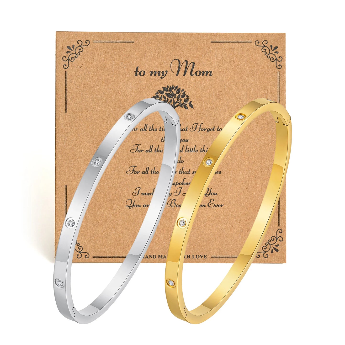 Vnox Waterproof Luxury Bangles Round Zircon For Women,Stainless Steel Classic Wrist Bracelets,Hand Jewelry Mother's Day Card