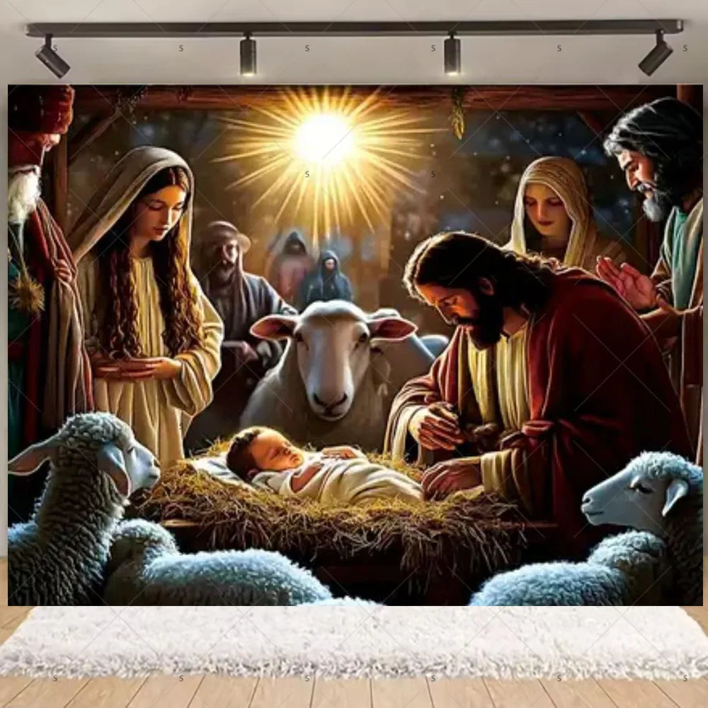 Birth of Jesus Background Party Decoration Supplies Merry Christmas Baby Shower Supplies Banner Backdrop Decor Photo Shoot Props