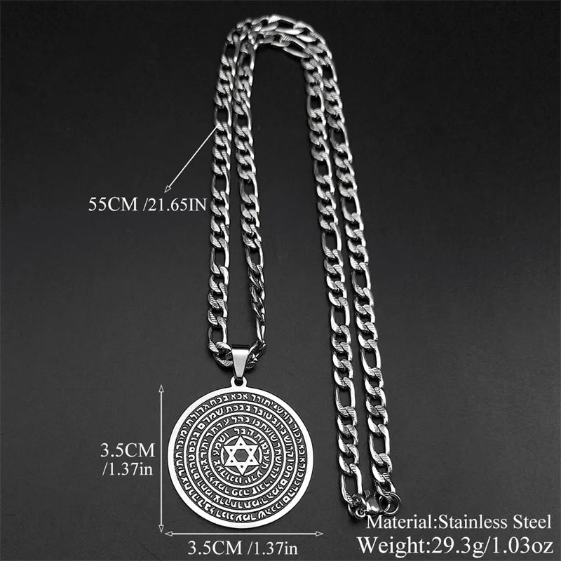Jewish Bible Stainless Steel Hexagram Pendant Necklace Women Men Gold Color 72 Names Of The God Moses Mezuzah Enamel Jewelry