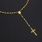 Gold Color Rosary Necklace For Women Men Long 6MM Beads Chain Crucifix Cross Pendant Religious Prayer Party Jewelry Gift