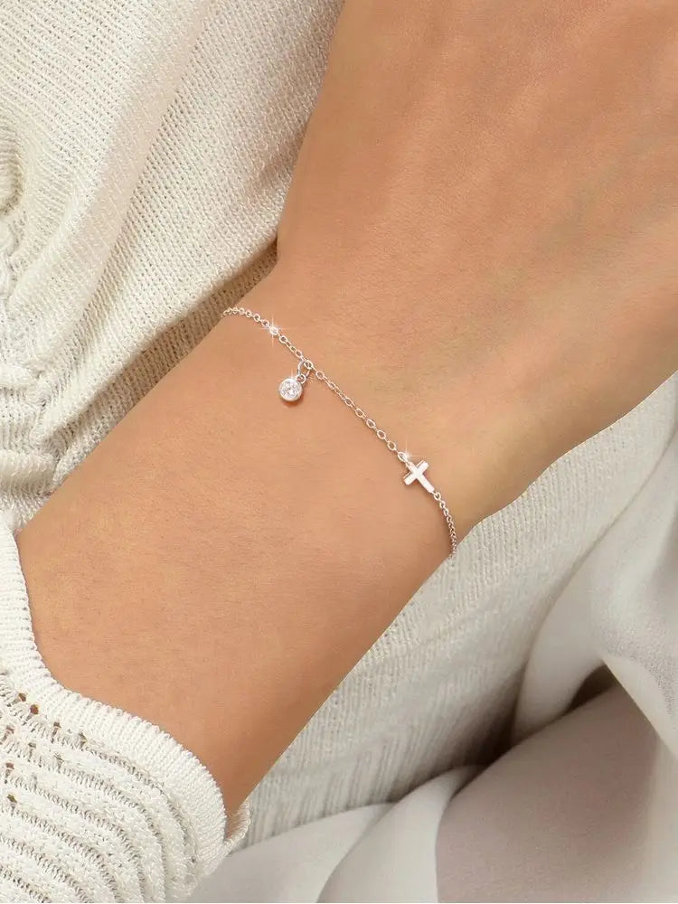 925 Sterling Silver Elegant Cross Shaped Zircon Bracelet For Women Anniversary Party Fashion High Quality Fine Jewelry Gifts