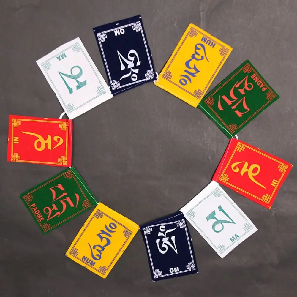 10pcs/string Tibet Guanyin Six Characters Mini Colorful Prayer Flags Five Colors Flannel Buddhist Ceremony Flag Horse Flag Eaves