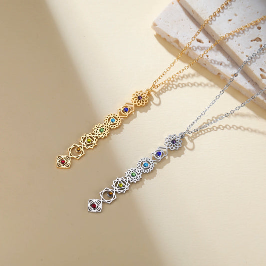 HIPEE 7 Chakra Yoga Necklace with Colorful Stone Stainless Steel Pendant for Meditation Boho Spiritual Gift