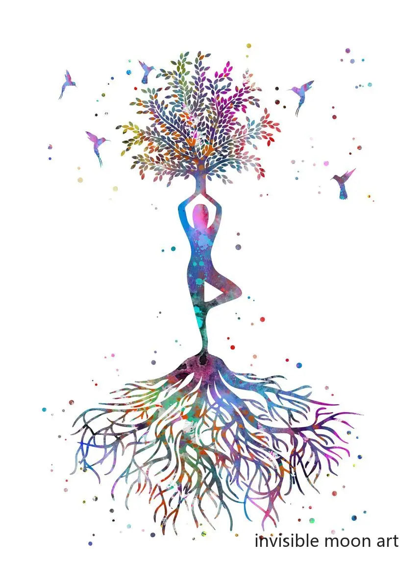 Spirituality Yoga Tree Khanda Sikh Symbol Couple Meditation  Art Poster Canvas Painting Wall Prints Picture Yoga Room Home Decor