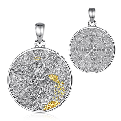 AEONSLOVE 925 Sterling Silver Goddess of Fortune Necklace Roman Goddess Coin Pendant Luck Amulet Mythology Jewelry for Women Men