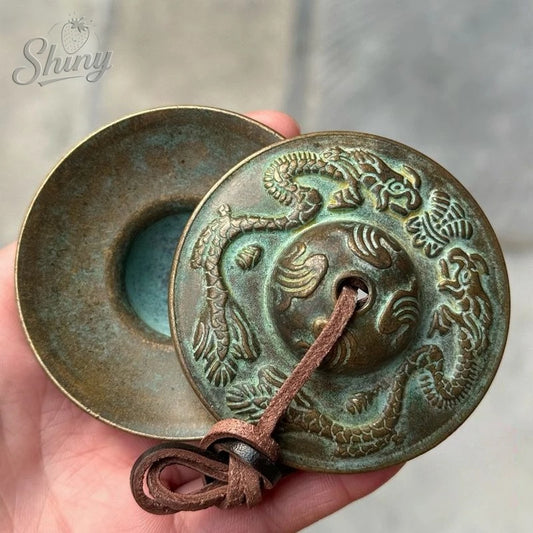 Antique Tibetan Tingsha Cymbals Sanskrit Brass Chime Bells Meditation Gong for Spiritual Healing Mindfulness Yoga Buddhist