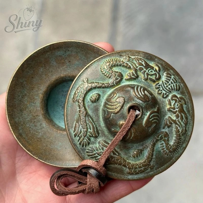 Antique Tibetan Tingsha Cymbals Sanskrit Brass Chime Bells Meditation Gong for Spiritual Healing Mindfulness Yoga Buddhist