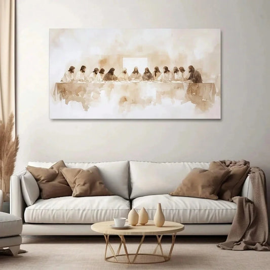 Beige Abstract Jesus Faith Canvas Print Poster Modern Minimalism Large Horizontal Art Prints Wall Art Christian Home Decor Gifts