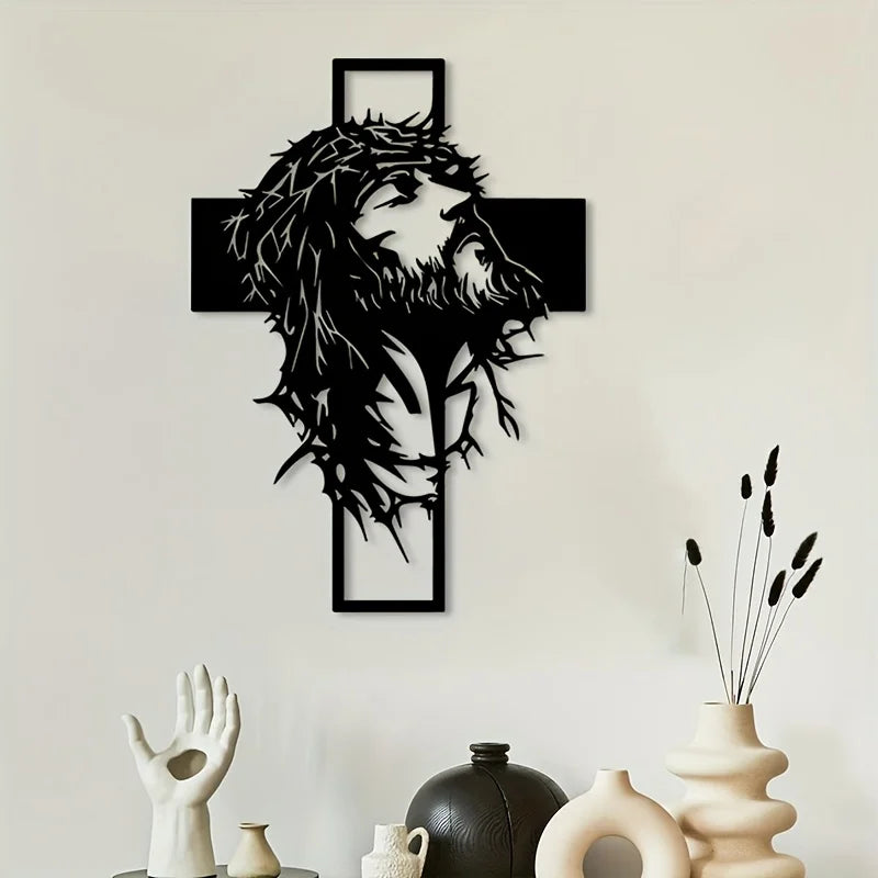 Religious Jesus Cross Iron Wall Art, Home Church Decor, Easter Christmas Gift for Christians