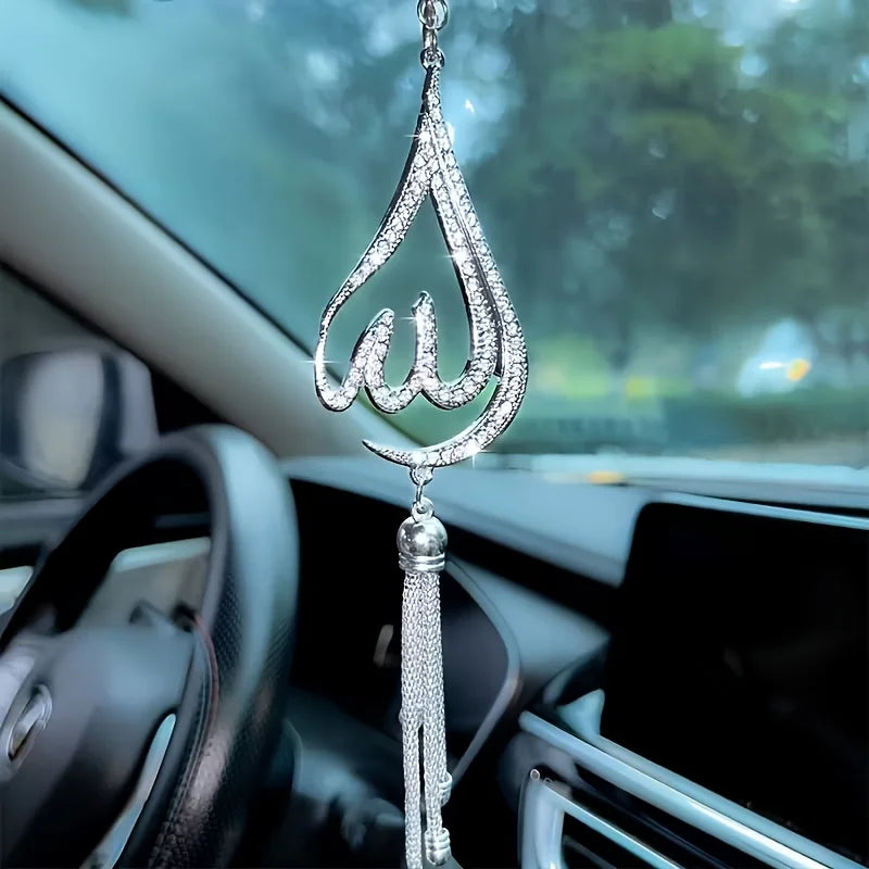 1 piece of droplet shaped metal rhinestone inlaid car ornament, handmade car rearview mirror decoration