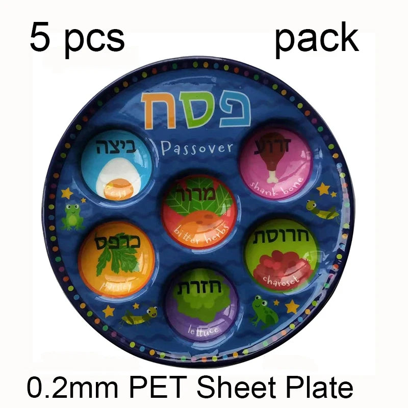 Jewish 6-Section Passover Seder Plate - Kosher, Melamine/Plastic/Silicone/Disposable Paper, with Food Labels & Elegant Designs