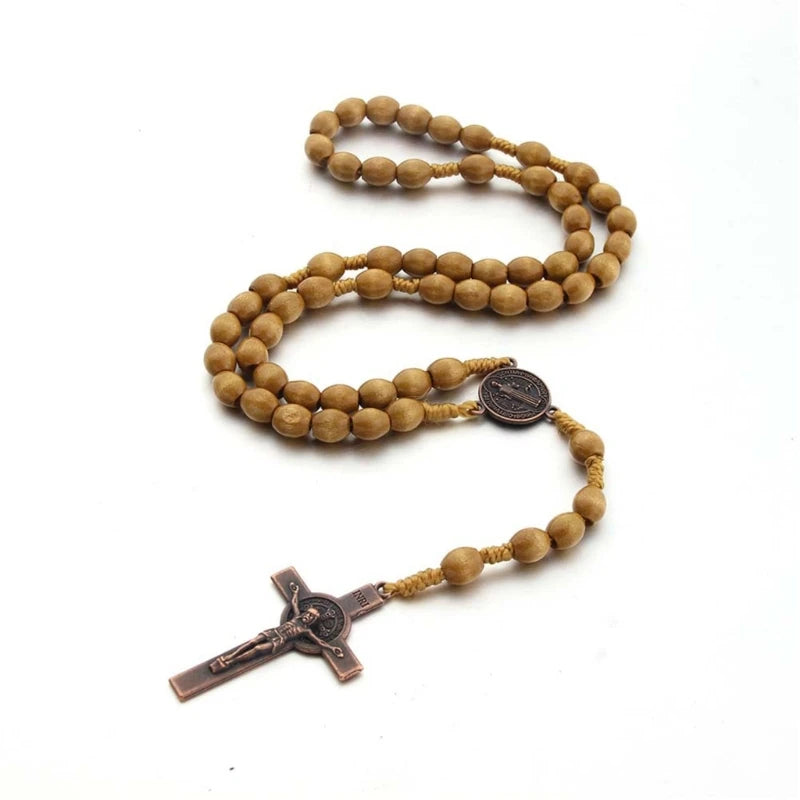 Hand-made Wooden Rosary Necklaces Catholic Necklaces Christian Prayer Chain for Men Women Jewelry Religious Gift
