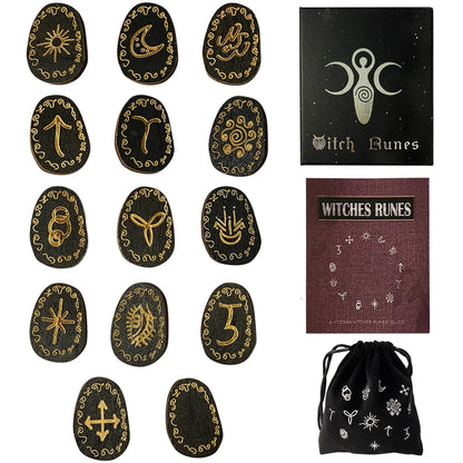 Mystic Witch Runes Set 13pcs Wooden Rune Stones with Symbols Altar Divination Tools Norse Viking Letters Healing Meditation Kit