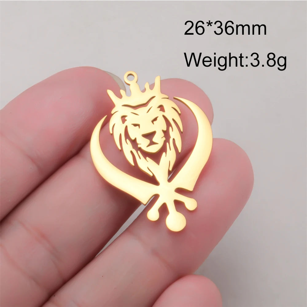 5 pcs Crown Lion King Charms Stainless Steel Sikh Symbol Khanda Pendants for Necklace Keychain Jewelry Making Handmade DIY Gifts