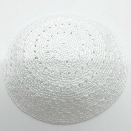 DMC Kippah Dome Handmade White Knitted Yarmulke Kippot 16/19cm