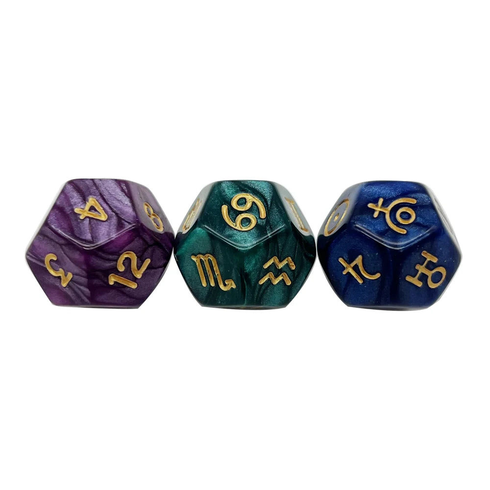 3Pcs Astrology Dice D8 D12 Tarot Dice Polyhedral Pearl Pattern Dice for Divination Astrology Tarot Cards Accessory