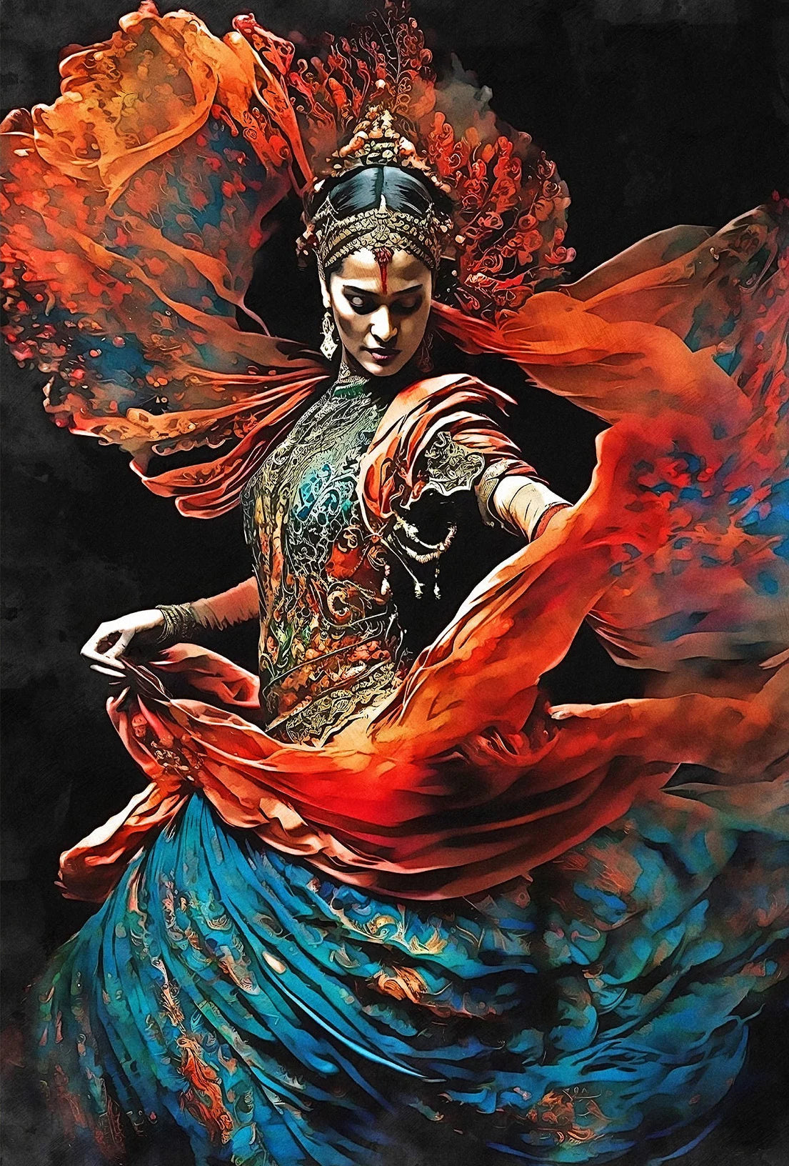 Indian Woman Folk Dance Poster Ethnic Girls Canvas Painting Print Wall Art Pictures for Living Room Home Decor Cuadros