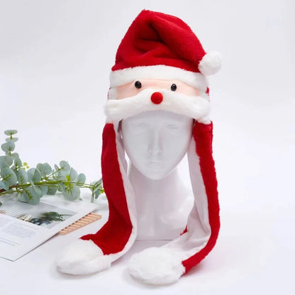 Plush Christmas Hat Interactive Game Windproof Elk Christmas Dress Up Doll Hat Cute Cartoon Santa Hat Ears Move Party Headdress