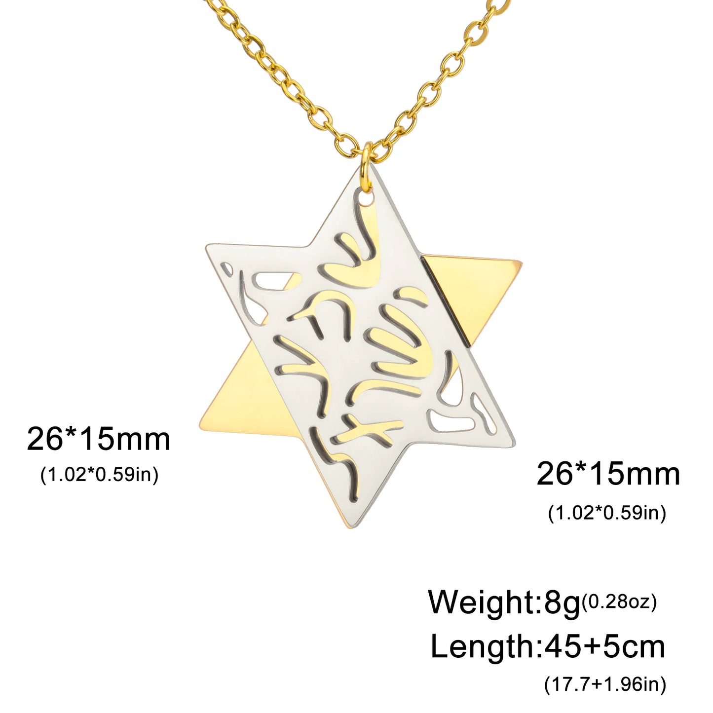Jeshayuan Hebrew Chai Jewish Menorah Hanukkah Necklace for Women Star of David Stainless Steel Necklaces Amulet Jewelry Gift