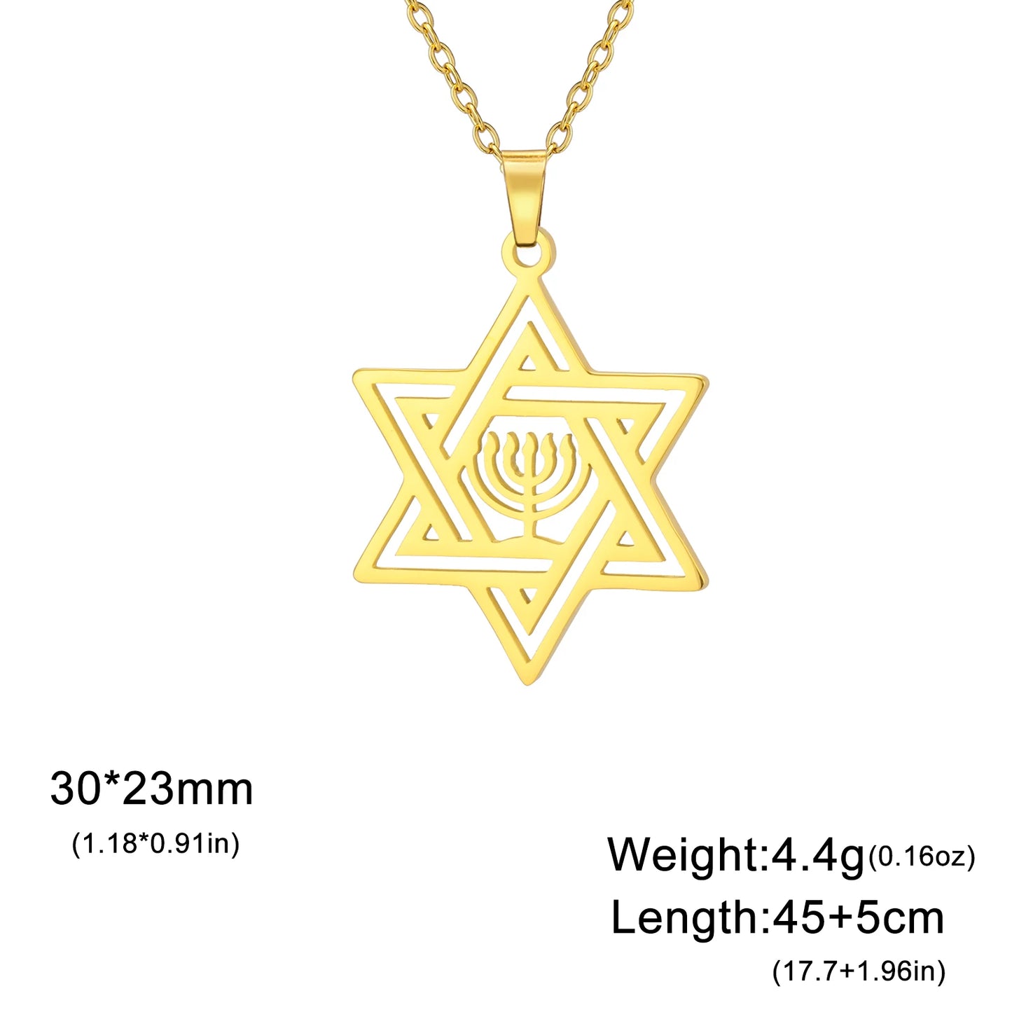 Jeshayuan Hebrew Chai Jewish Menorah Hanukkah Necklace for Women Star of David Stainless Steel Necklaces Amulet Jewelry Gift