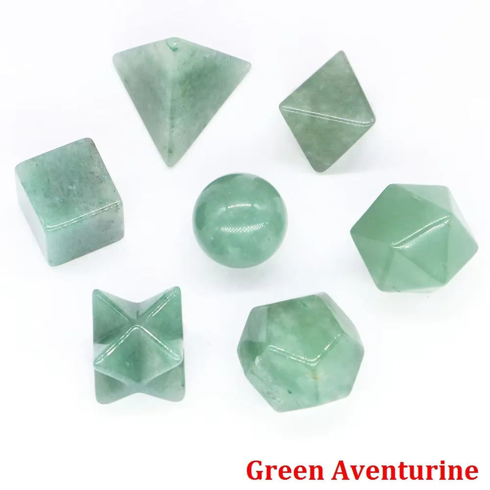 7Pcs Platonic Solid Sacred Stones Geometry Set Natural Crystals Reiki Healing Chakra Gemstones Lucky Home Decoration Gifts