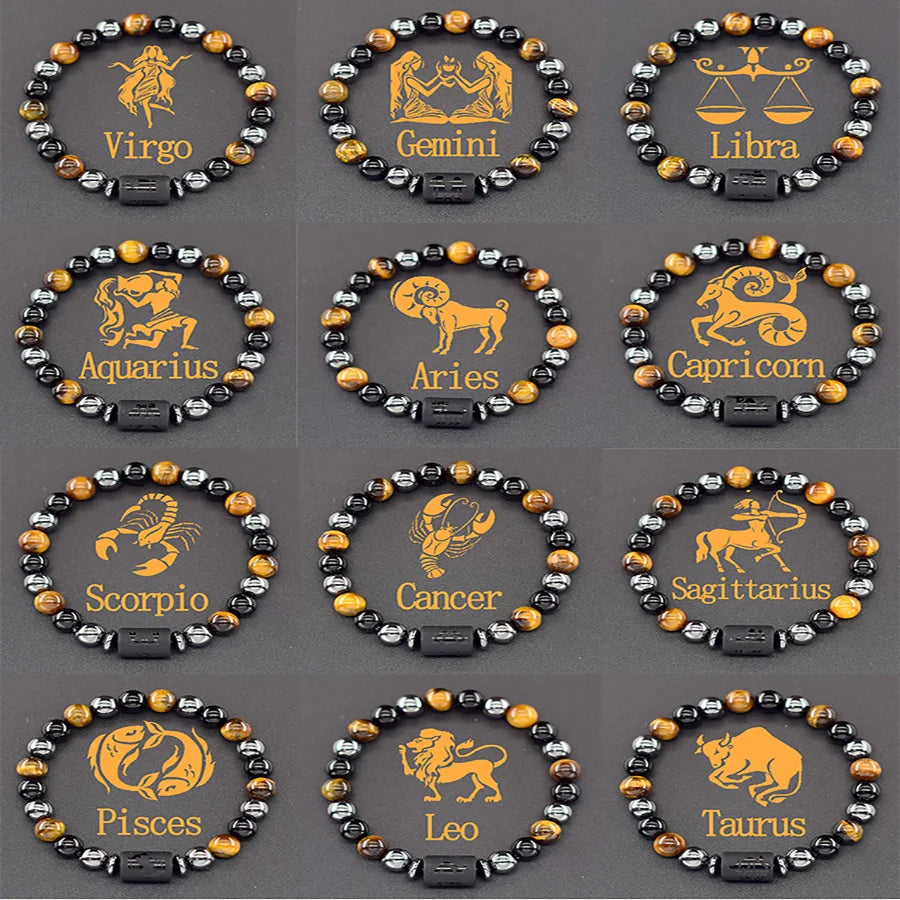 12 Zodiac Sign Bracelet Homme Constellation Bracelet for Men Aries Virgo Leo Libra Charm Bangle Women Friendship Jewelry on Hand