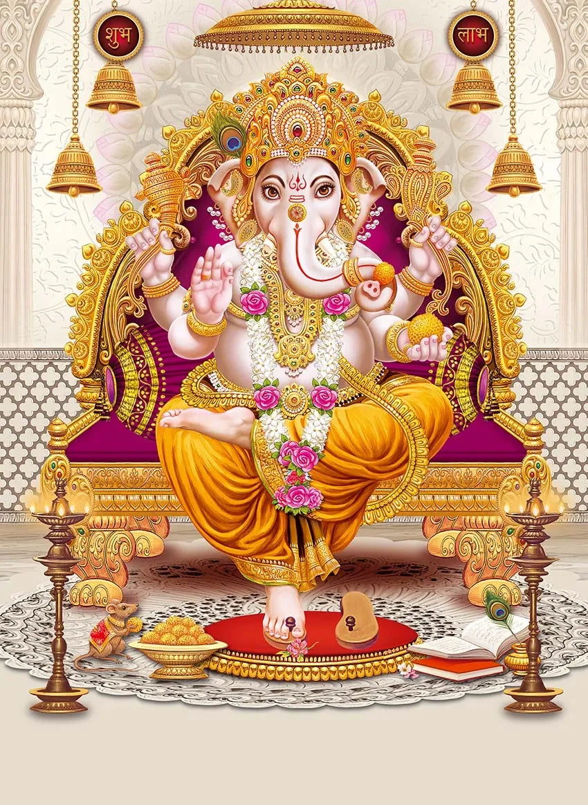 Religion Elephant God India Hinduism Ganesha Painting Canvas Durga Golden Zari Art Poster Prints Living Room Home Decor Pictures