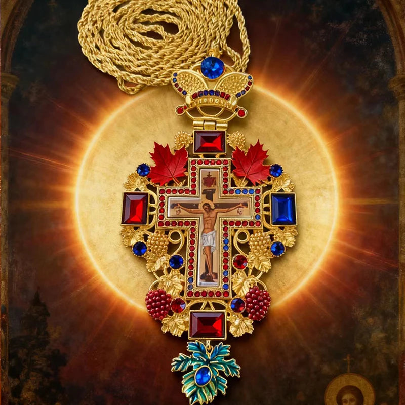 New 2026 Greece Orthodox byzantine Church Jewelry pectoral Cross Necklace Jesus Long Chain Religious icon Christian Gift Priest