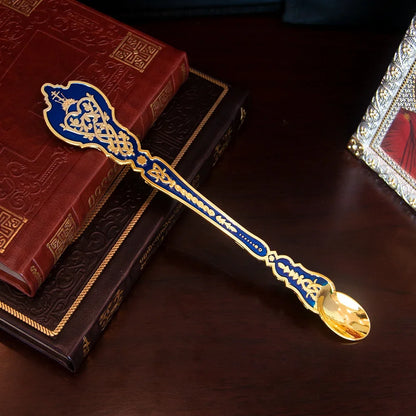 HTISOK Premium Gold-Tone Orthodox Eucharist Set: Communion Disc & Spoon, Engraved Liturgical Vessels for Church Use and Devotion