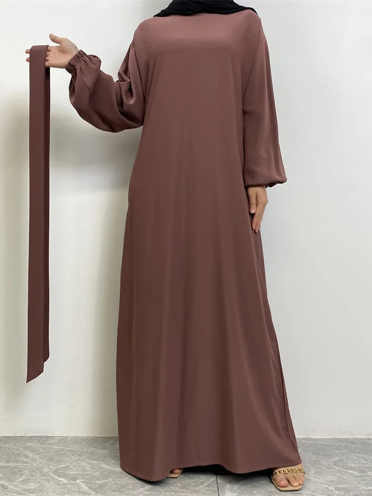 Hot Selle Simple Style Moroccan Dresses Kaftan Turkey Solid Color Gulf Abayas Islamic Women Long Dress Muslim Saudi Robe Ramadan