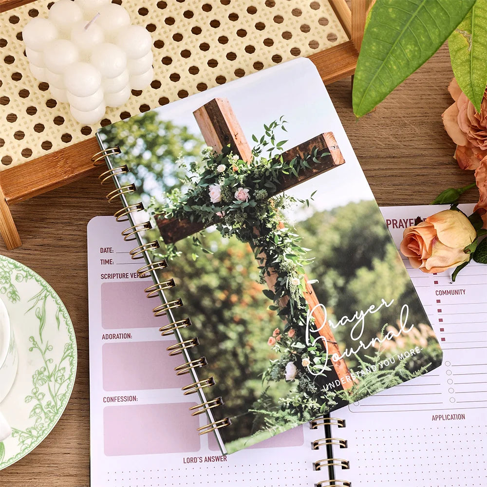 48 Sheets Cross Prayer Notebook Guided Devotional Journal with Bible Study Pages Elegant Religious Accessory for Christian