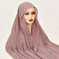 Premium Chiffon Hijab With Bulit-in Magnets Solid Color Easy To Wear Shawl Wrap With Undercap For Muslim Women