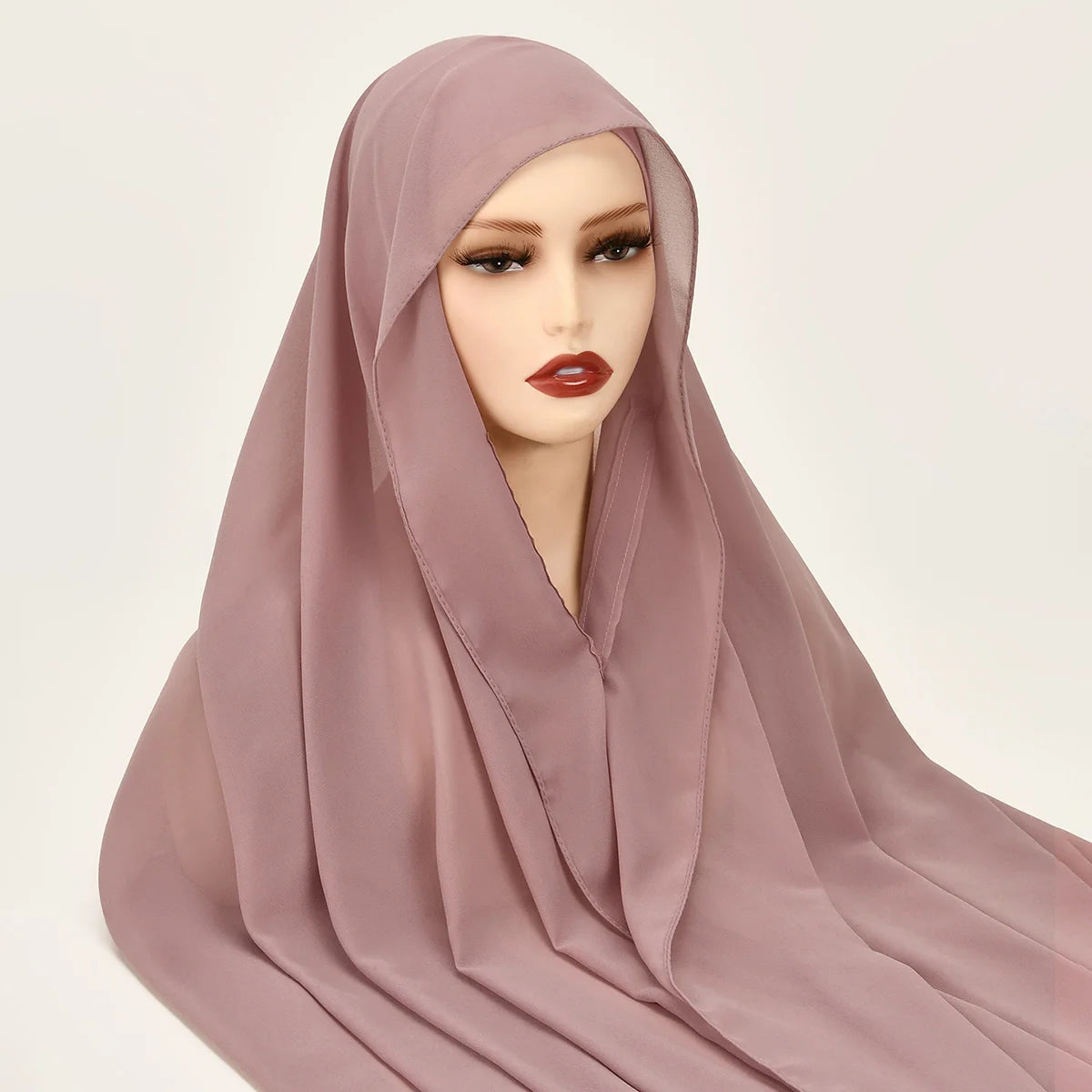 Premium Chiffon Hijab With Bulit-in Magnets Solid Color Easy To Wear Shawl Wrap With Undercap For Muslim Women