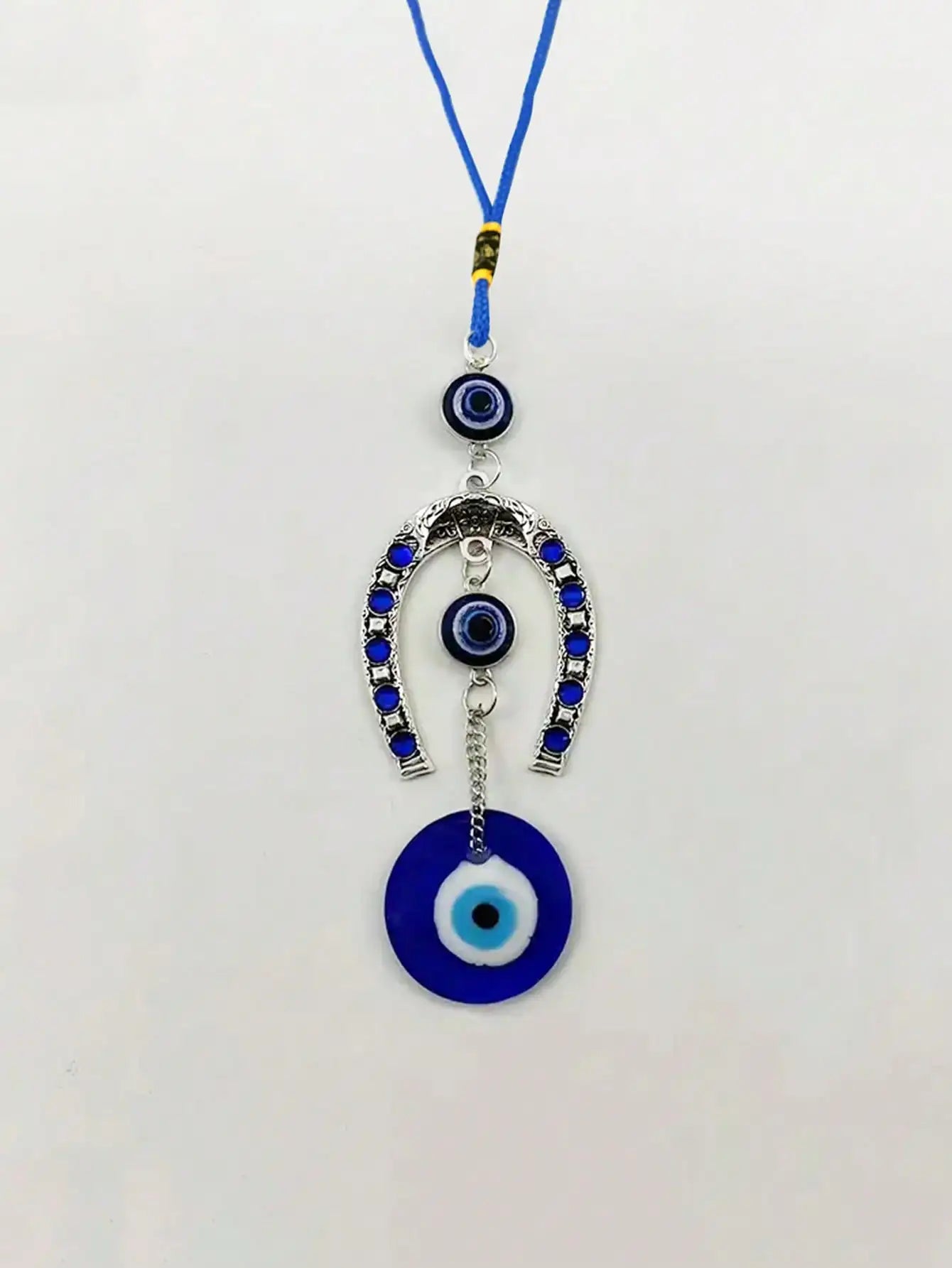 1pc Devil's Eye Horseshoe-shaped Blue Eye Rhinestone Lucky Decoration Pendant, Keychain & Car Hanger