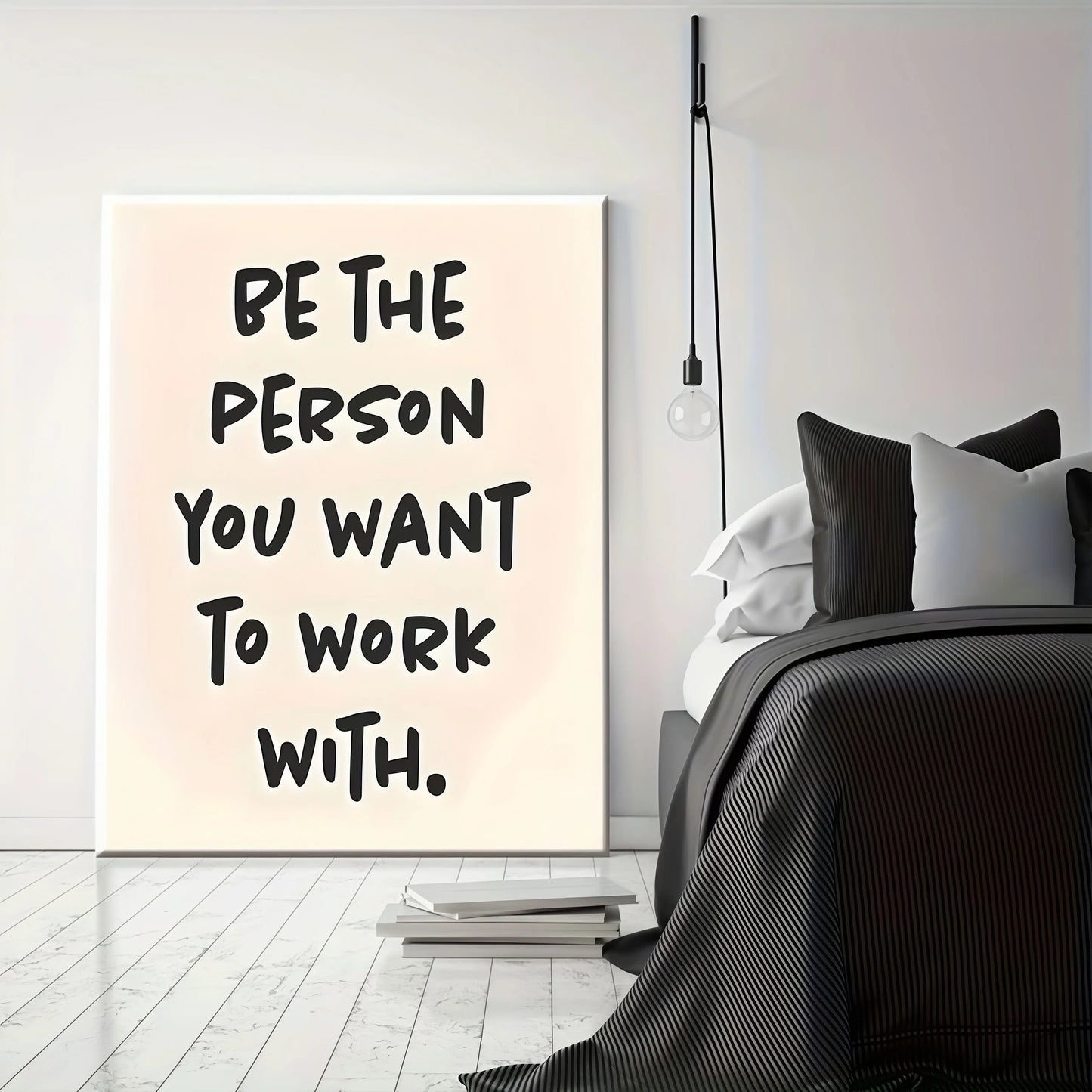 1pc "Be the Person You Want to Work with" Wooden Framed Canvas - Waterproof Durable Wall Art with Hanging Hardware