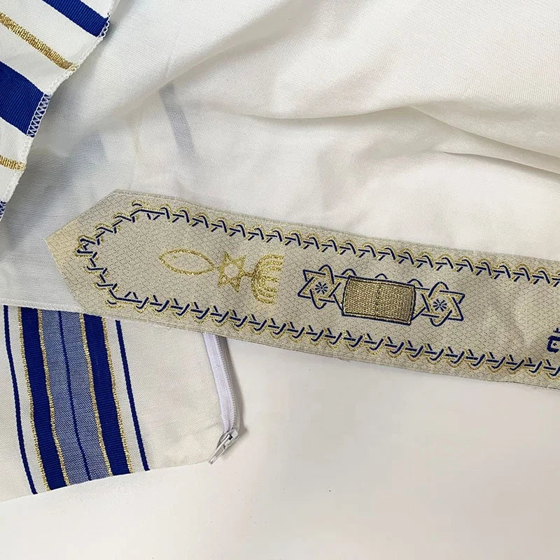 Messianic Tallit Prayer Shawl Talit Blue And Gold With Talis Bag Israel Tallit