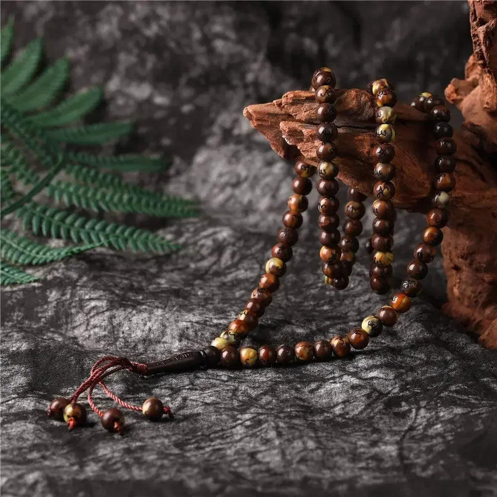 Muslim 8mm Rosary Tasbih 99 Beads Prayer Dhikr Misbaha with Names of Allah Muhammad Engraved In Islamic Religion Ramadan Gift