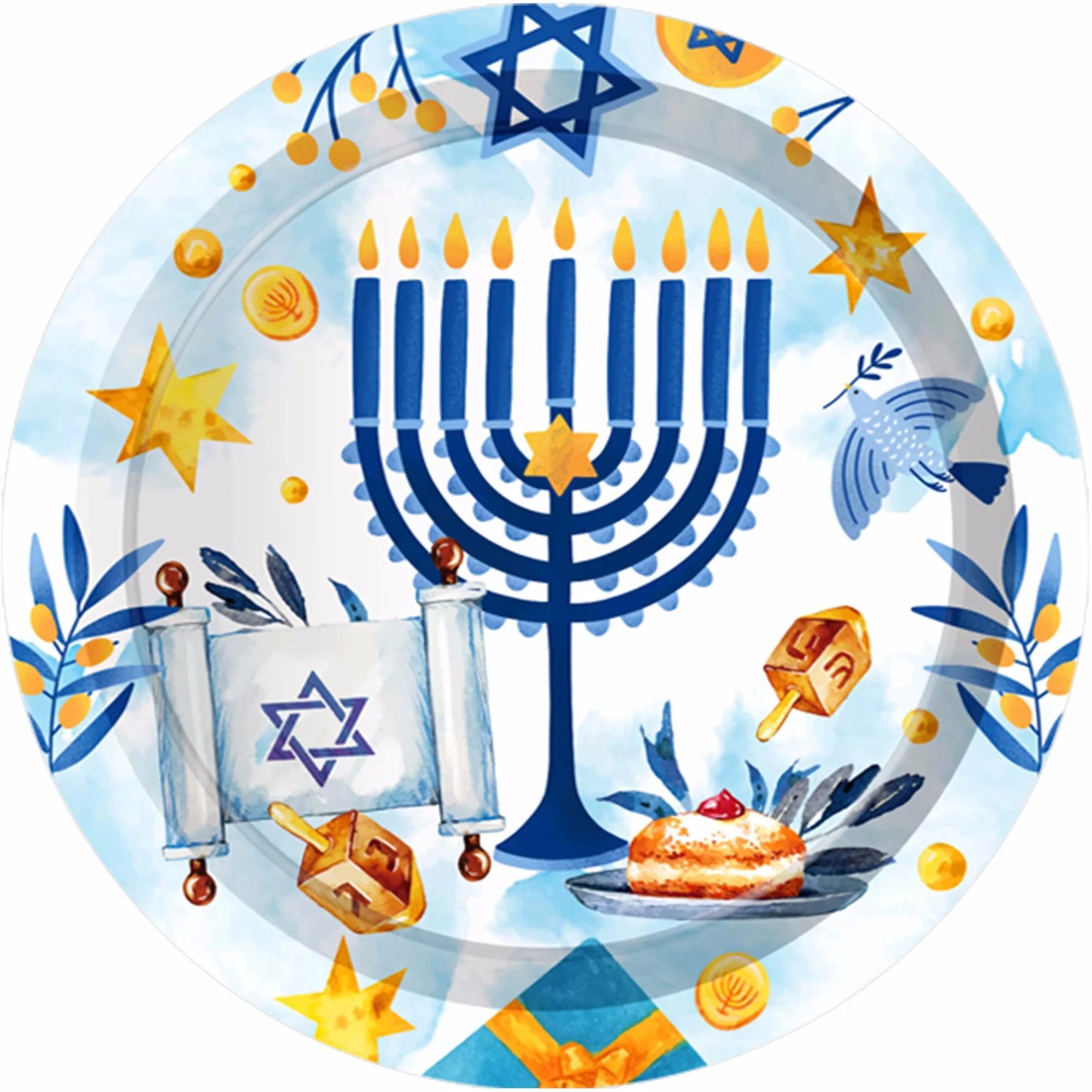 Happy Hanukkah Party Disposable Tableware Sets Paper Plates Cups Napkins Party Dinnerware Decor