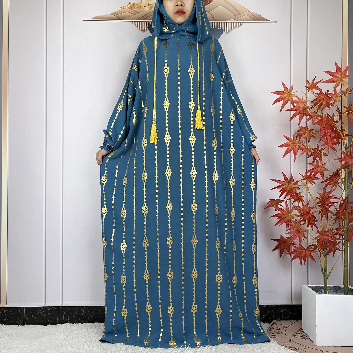 2024 New Muslim Long Sleeve Abaya Women Ramadan Prayer Clothes Turkey Middle East Femme Robe Loose African Dress Two-Hat Abaya