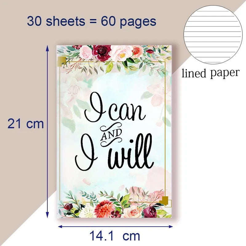 A5 Notebook Note Book Motivational Quote - I Can and I Will - Sketch Writing Blank Journal Success Notepad New Job Graduation