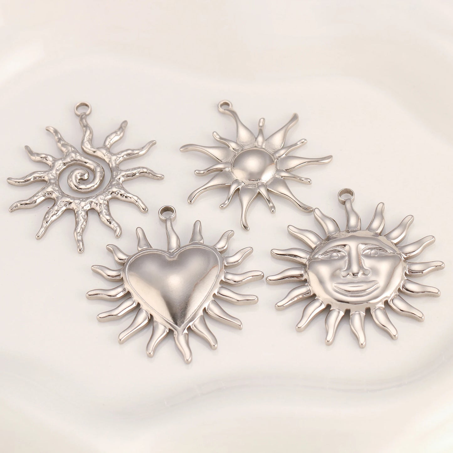 3Pcs Large Casting Vortex Face Sun Charms Stainless Steel Heart Celestial Pendants Fashion Jewelry Making DIY Bracelets Necklace