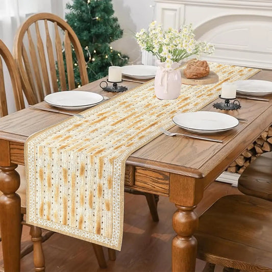 Passover Matzah Table Runner Jewish Holiday Decor Seder Plate Pesach Matzoh Star of David Table Runner Passover Decorations
