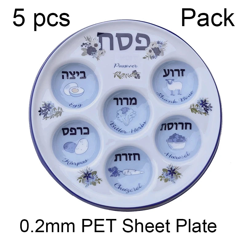 Jewish 6-Section Passover Seder Plate - Kosher, Melamine/Plastic/Silicone/Disposable Paper, with Food Labels & Elegant Designs
