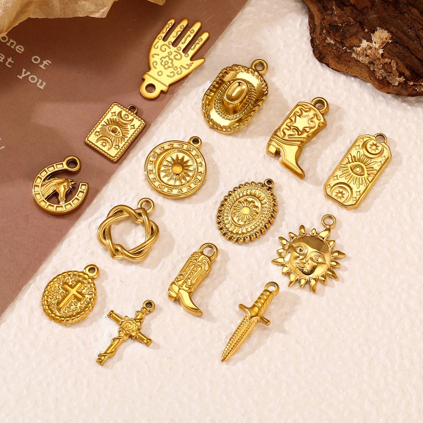 3Pcs Stainless Steel Cowboy Hat/Boot/Horseshoes Charms Astrology Celestial Sun Star Pendant DIY Necklace Bracelet Jewelry Making