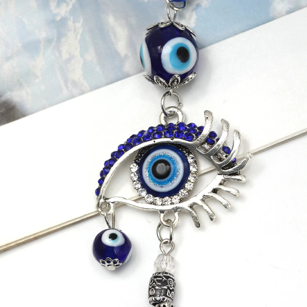 Lucky Eye Alloy Turkish Evil Eye Wall Hanging Glass Bead Rope Chain Tassel Keychain for Women Men llavero porte clé מחזיק מפתחות