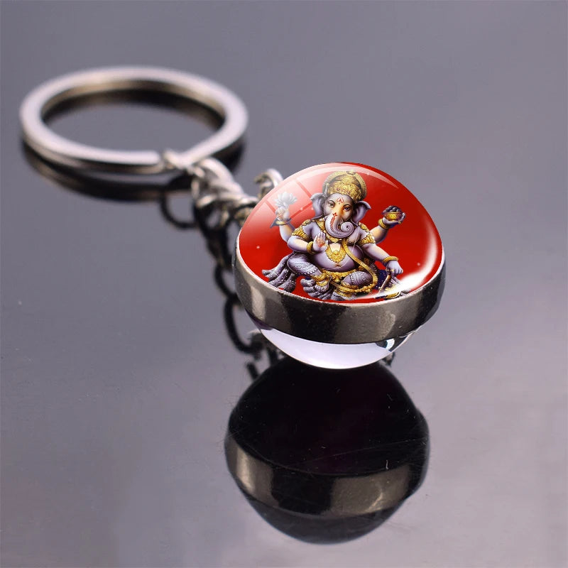 Hinduism Keychains Glass Ball Pendant Ganesha Lakshmi Shiva Goddess of Wealth Key Chains Amulet Indian Buddhist Jewelry