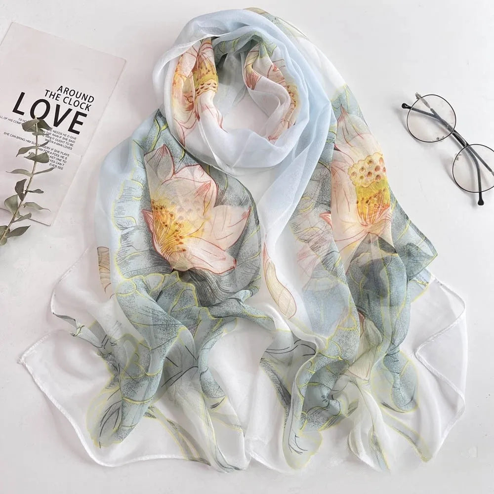 Summer Women Birch Forest Landscape Thin Soft Beach Silky Georgette Scarf Shawls 160cm Long Wraps Beach Sunscreen Hijab