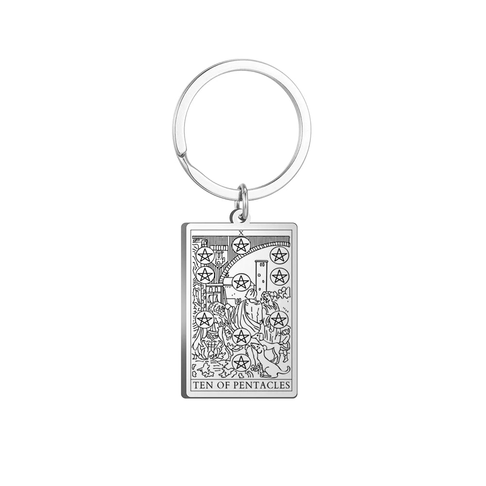Dawapara Tarot Cards Keychains Stainless Steel Vintage Amulet Good Luck The Major Arcana Keyring Wiccan Jewelry