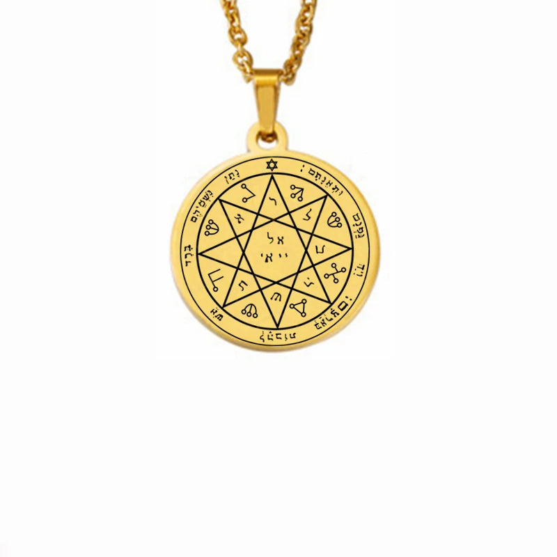 King Solomon Seal Talisman Amulet Jewelry Prosperity Manifest Love Pentacles Coin Medallion Stainless Steel Pendant Necklace